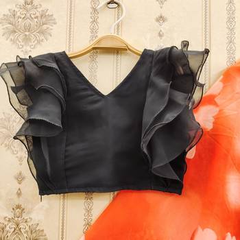Orange floral printed lehenga with ruffle blouse 2