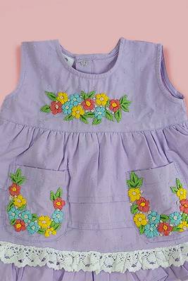 Purple cotton hand embroidered lilac peony baby girl dress 3