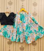 Stylish floral lehenga with black ruffle blouse