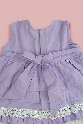 Purple cotton hand embroidered lilac peony baby girl dress 4