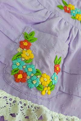 Purple cotton hand embroidered lilac peony baby girl dress 5