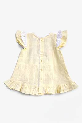 Yellow cotton hand embroidered yellow baby girl blossom dress 2