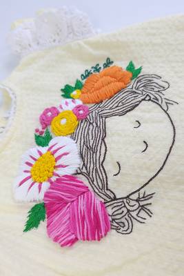 Yellow cotton hand embroidered yellow baby girl blossom dress 3