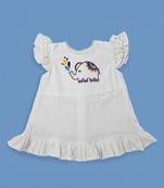 White cotton hand embroidered elephant baby girl blossom dress