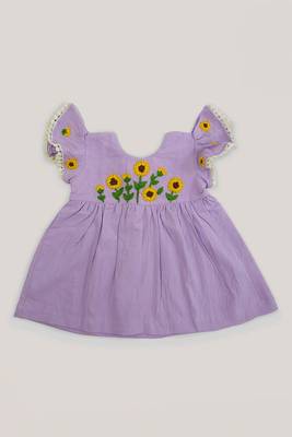 Lilac sunflower cotton embroidered girls dress 1