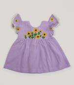 Lilac sunflower cotton embroidered girls dress