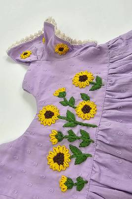 Lilac sunflower cotton embroidered girls dress 3