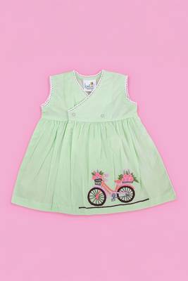 Green bicycle cotton embroidered girls green overlap dress 1