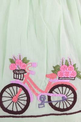 Green bicycle cotton embroidered girls green overlap dress 4