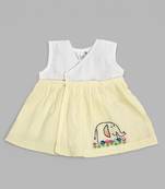 white and yellow cotton embroidered girls elephant overlap dress