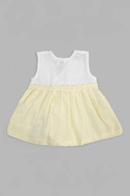 white and yellow cotton embroidered girls elephant overlap dress 2