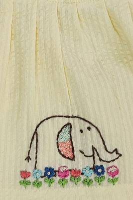 white and yellow cotton embroidered girls elephant overlap dress 3