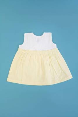 White and yellow cotton embroidered flower heart girls overlap dress 2