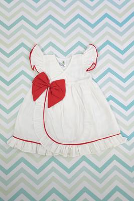White candy bow cotton girls white overlap dress 1