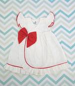 White candy bow cotton girls white overlap dress