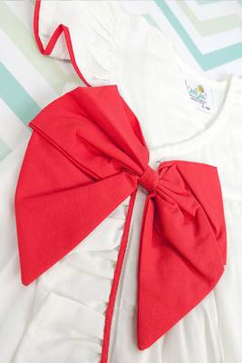 White candy bow cotton girls white overlap dress 3
