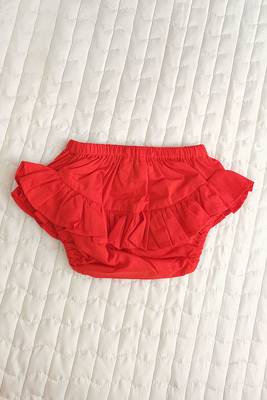 Red cotton smocked baby girl red shoulder knot smocked dress and bloomer set 4