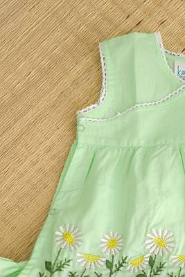 Green daisy field cotton embroidered baby girl mint jabla wrap style dress set 3