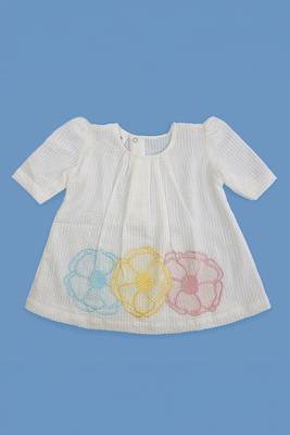 White flowers cotton embroidered girls dress 1