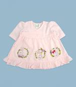pink cotton embroidered rabbits puff sleeve girls jabla dress