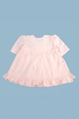 pink cotton embroidered rabbits puff sleeve girls jabla dress 2