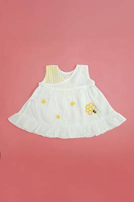 White honeycomb cotton hand embroidered girls jabla dress 1