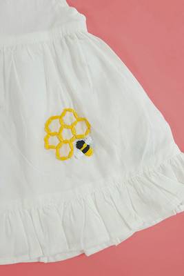 White honeycomb cotton hand embroidered girls jabla dress 4