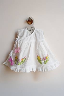 White rabbit cotton embroidered girls jabla dress 1