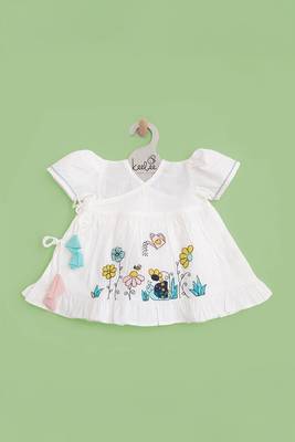 White snail garden cotton slub embroidered girls jabla wrap dress 1
