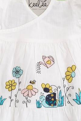 White snail garden cotton slub embroidered girls jabla wrap dress 4
