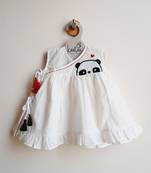 White panda cotton embroidered girls jabla dress