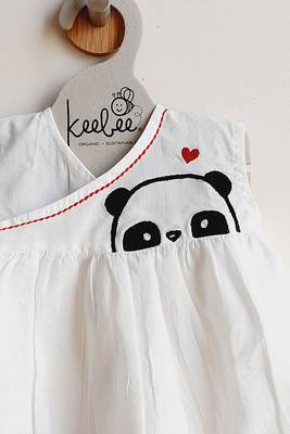 White panda cotton embroidered girls jabla dress 4