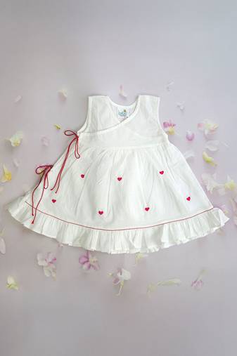 White hearts cotton embroidered girls jabla dress
