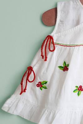 White merry holly cotton embroidered girls jabla dress 2