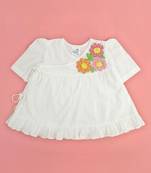 White flowers cotton embroidered white puff sleeve girls jabla dress
