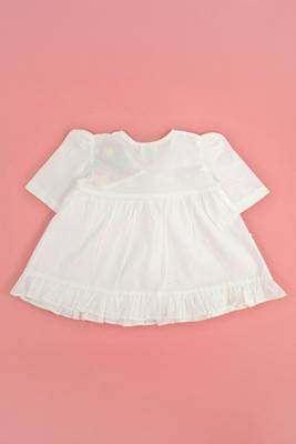 White flowers cotton embroidered white puff sleeve girls jabla dress 2