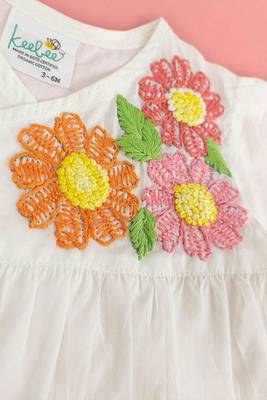 White flowers cotton embroidered white puff sleeve girls jabla dress 3