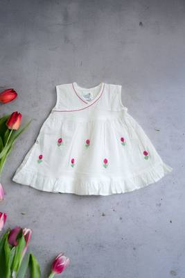 White cotton hand-embroidered girls tulips dress 1