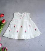White cotton hand-embroidered girls tulips dress