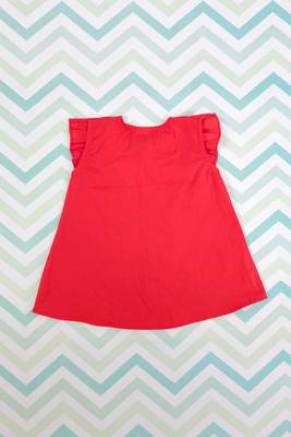 Red cotton embroidered baby girl red button up reindeer dress 2