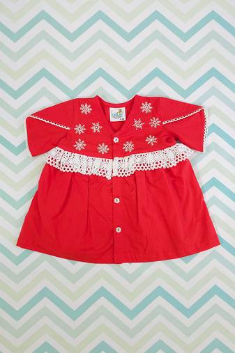 Red cotton embroidered baby girl snowflake dreams dress