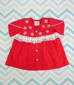 Red cotton embroidered baby girl snowflake dreams dress