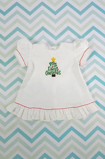 White cotton embroidered baby girl puff sleeve my first christmas dress