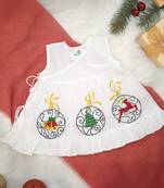 White cotton embroidered girls white jabla xmas decorations wrap dress -
