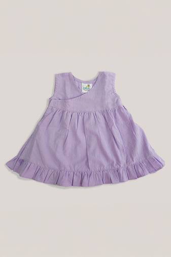 Lilac cotton solid textured girls jabla dress