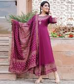 Purple gold printed anarkali kurta with dupatta set