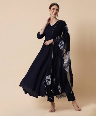 Midnight Blue Flared Suit Set with Dupatta 1