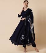 Midnight Blue Flared Suit Set with Dupatta