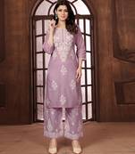  dusty pink heavy cotton white thread work embroidered lucknowi chikankari Kurta With Palazzo Set