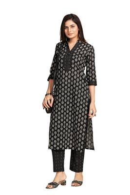 Black printed pure cotton kurta set 2
